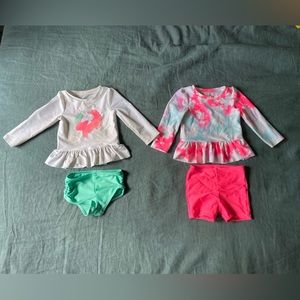 Cat & Jack Long Sleeve Rash Guard Sets (Bundle of 2) Tie-dye & Unicorn